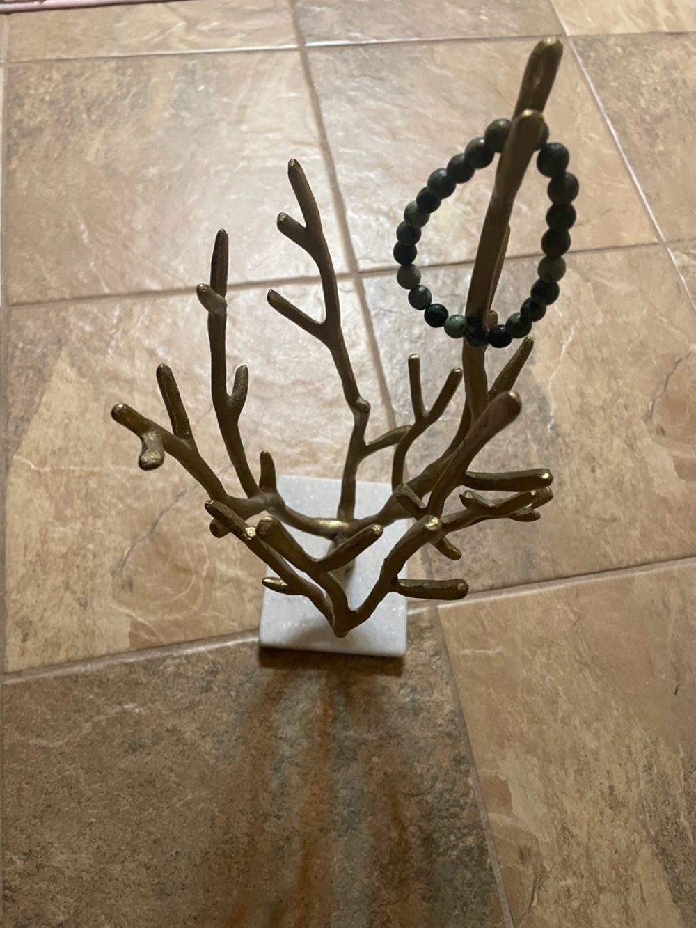 Brass Branch Jewelry Tree with Marble Base